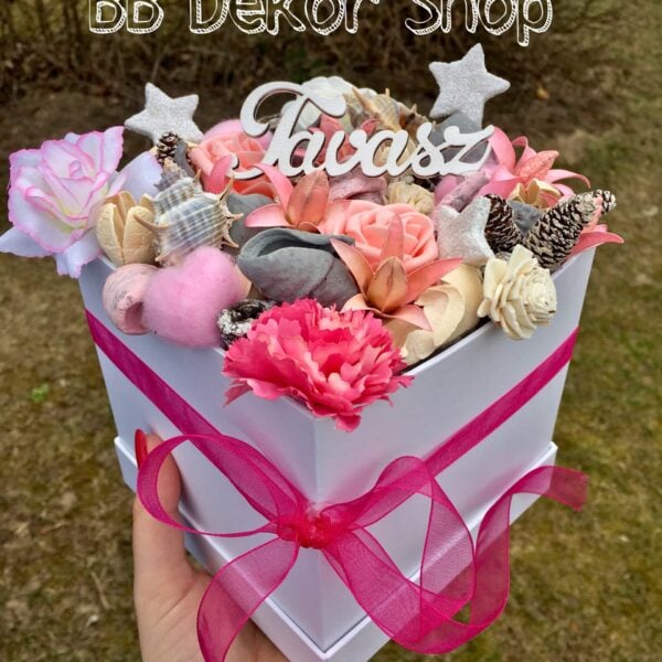 Tavaszi nagy virágdoboz asztaldísz Asztaldíszek