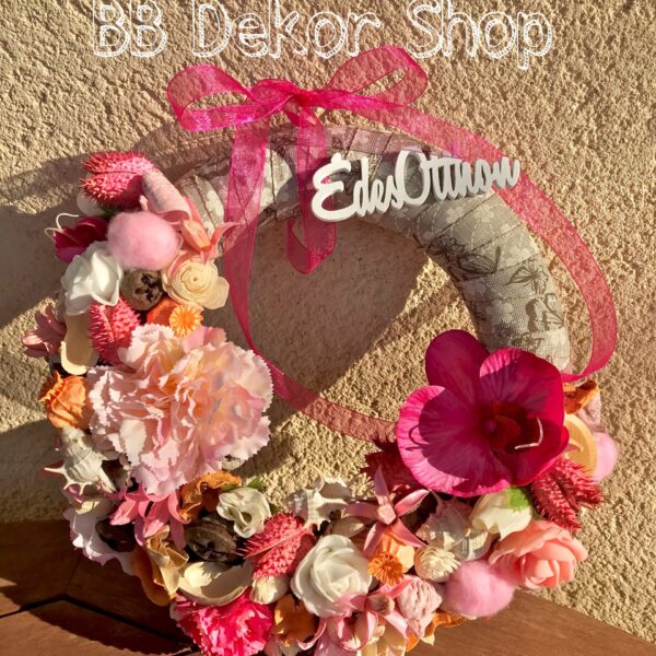 Pink narancssárga virágos kopogtató Kopogtatók - Ajtódíszek Pink narancssárga virágos kopogtató