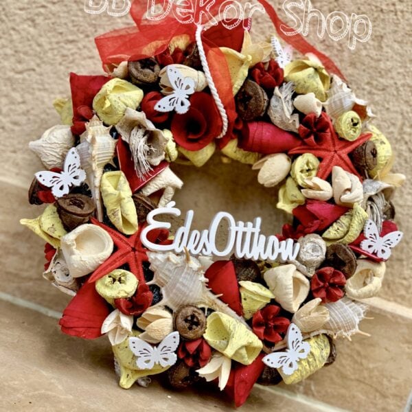 Pasztellsárga – bordó nyári kopogtató Kopogtatók - Ajtódíszek Pasztellsárga - bordó nyári kopogtató