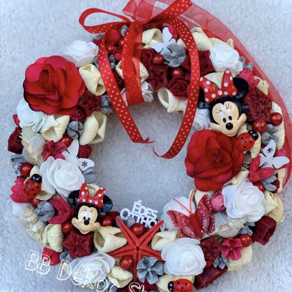 Minnie egeres – tavaszi nyári – virágos ajtódísz – kopogtató Tavaszi - Nyári Lakásdíszek Minnie egeres - tavaszi nyári - virágos ajtódísz - kopogtató