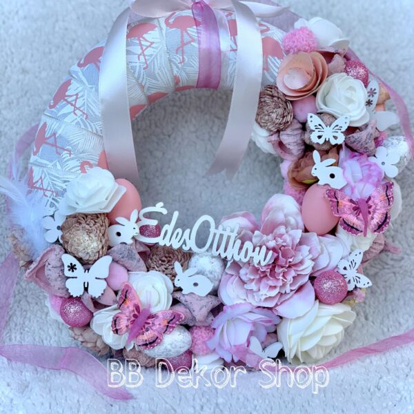 Tavaszi – Húsvéti rózsaszín virágos ajtódísz/kopogtató Húsvéti Dekorációk Tavaszi - Húsvéti rózsaszín virágos ajtódísz/kopogtató