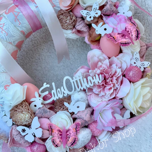 Tavaszi – Húsvéti rózsaszín virágos ajtódísz/kopogtató Húsvéti Dekorációk Tavaszi – Húsvéti rózsaszín virágos ajtódísz/kopogtató Húsvéti Dekorációk