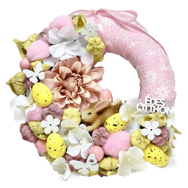 Rózsaszín – Sárga Húsvéti Kopogtató – Ajtódísz Tavaszi - Nyári Lakásdíszek Rózsaszín - Sárga Húsvéti Kopogtató - Ajtódísz