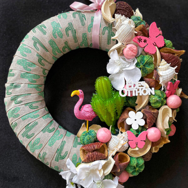 Kaktuszos Flamingós Nyári Ajtódísz Kopogtatók - Ajtódíszek Kaktuszos Flamingós Nyári Ajtódísz