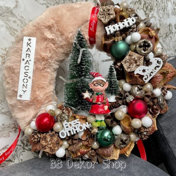 Világító Manó Lány Kopogtató / Ajtódísz Karácsony / Tél