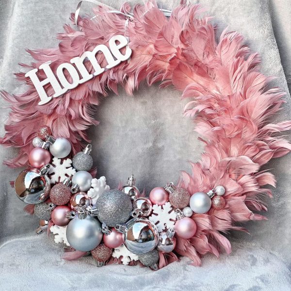 Rózsaszín toll kopogtató, ajtódísz Karácsony / Tél Rózsaszín toll kopogtató, ajtódísz Karácsony / Tél