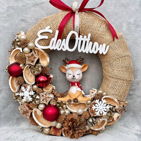 Karácsonyi őzikés kopogtató, ajtódísz Karácsony / Tél Karácsonyi őzikés kopogtató, ajtódísz