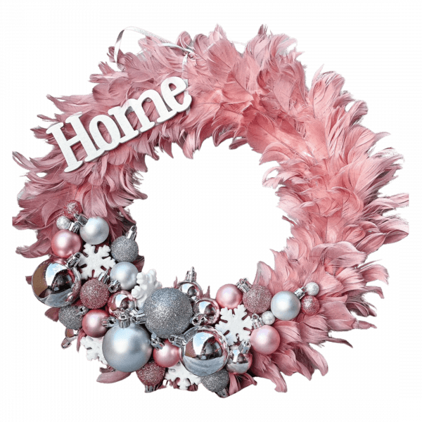Rózsaszín toll kopogtató, ajtódísz Karácsony / Tél Rózsaszín toll kopogtató, ajtódísz