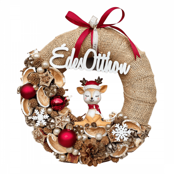 Karácsonyi őzikés kopogtató, ajtódísz Karácsony / Tél Karácsonyi őzikés kopogtató ajtódísz