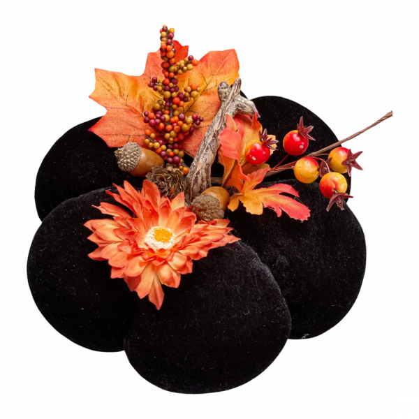 Fekete bársony tök asztali dekoráció Ősz Fekete bársony tök asztali dekoráció