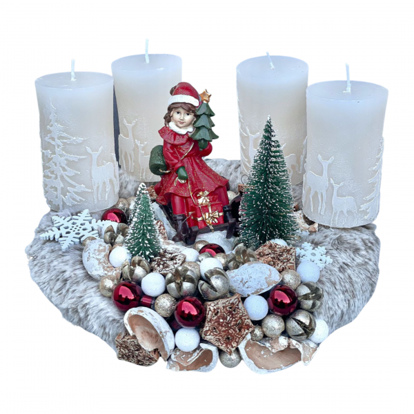 Szánkózó kislány adventi koszorú Karácsony / Tél Szánkózó kislány adventi koszorú