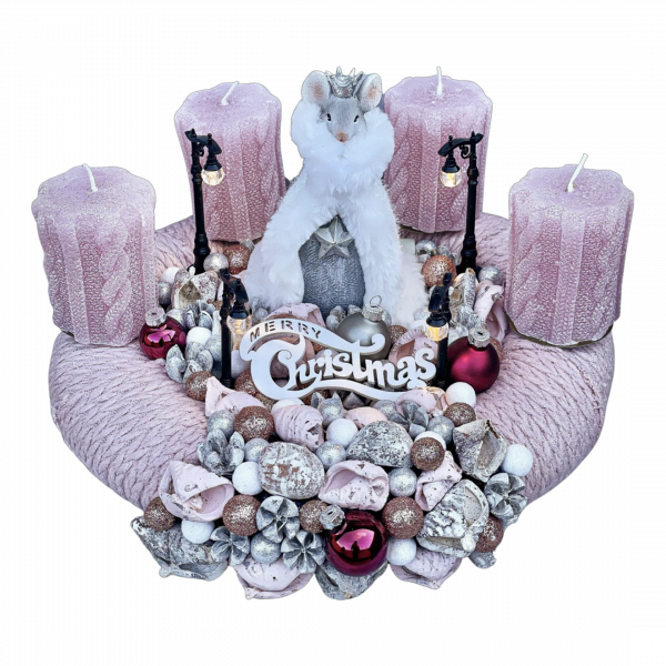 Egér királynő adventi koszorú beépített LED világítással Adventi Koszorúk, Boxok Egér királynő adventi koszorú beépített LED világítással