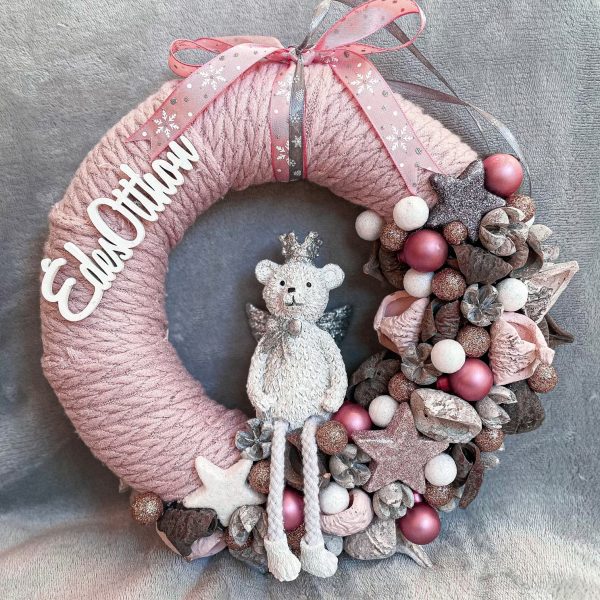 Rózsaszín macis ajtódísz/kopogtató