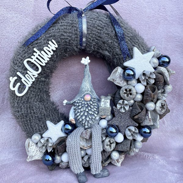 Kék – ezüst téli kopogtató, ajtódísz Karácsony / Tél Kék - ezüst téli kopogtató, ajtódísz