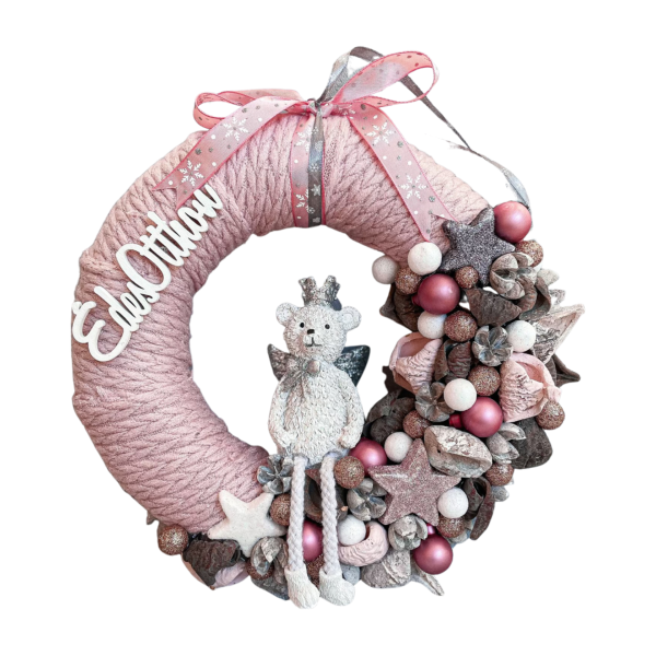 Rózsaszín macis ajtódísz/kopogtató