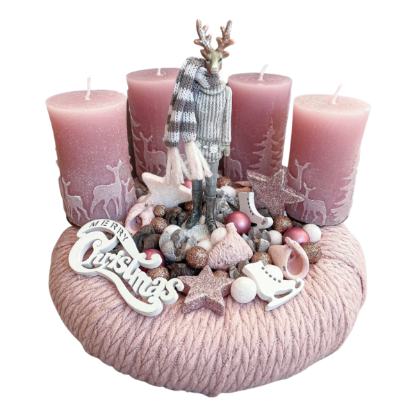 Rózsaszín szarvasos adventi koszorú Adventi Koszorúk, Boxok Rózsaszín szarvasos adventi koszorú