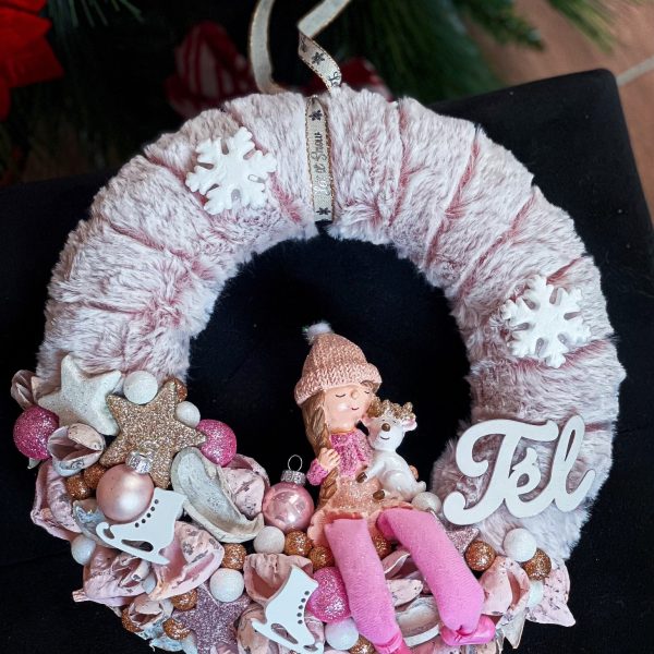 Rózsaszín – Fehér Téli Kopogtató (Ajtódísz) Kopogtatók - Ajtódíszek Rózsaszín - Fehér Téli Kopogtató (Ajtódísz)