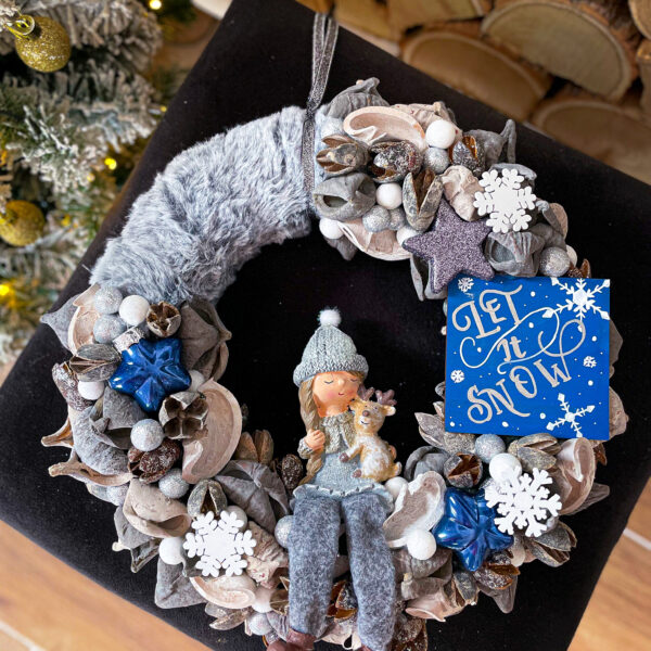 „Let It Snow” téli karácsonyi kopogtató, ajtódísz Karácsony / Tél "Let It Snow" téli karácsonyi kopogtató, ajtódísz