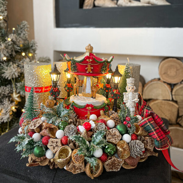 Prémium Világító Adventi Koszorú/Asztaldísz (2 az 1-ben) Zenélő Körhintával