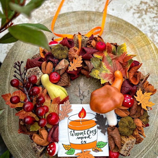 Őszi „Cozy Mood” Kopogtató Ajtódísz Ősz Őszi "Cozy Mood" Kopogtató Ajtódísz