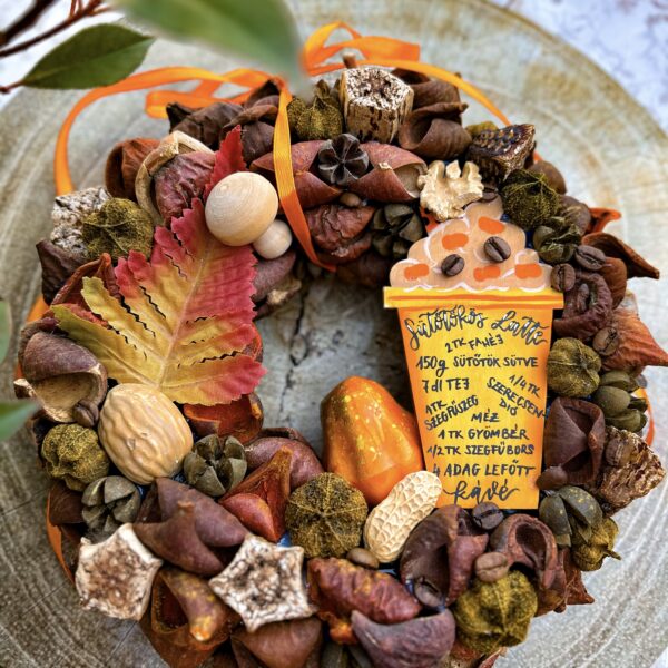 Őszi „Sütőtökös Latte” Kopogtató Ajtódísz Ősz Őszi "Sütőtökös Latte" Kopogtató Ajtódísz