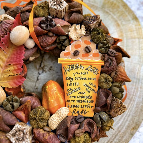 Őszi „Sütőtökös Latte” Kopogtató Ajtódísz Ősz Őszi „Sütőtökös Latte” Kopogtató Ajtódísz Ősz