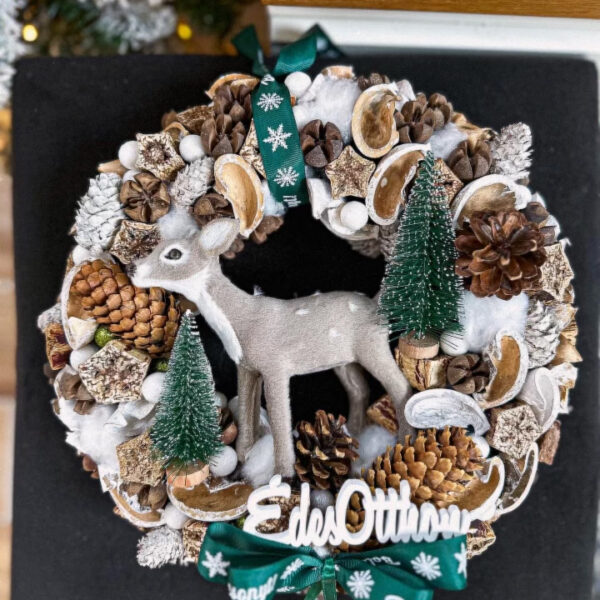 Őzikés Téli karácsonyi Kopogtató, Ajtódísz Karácsony / Tél Őzikés Téli karácsonyi Kopogtató, Ajtódísz