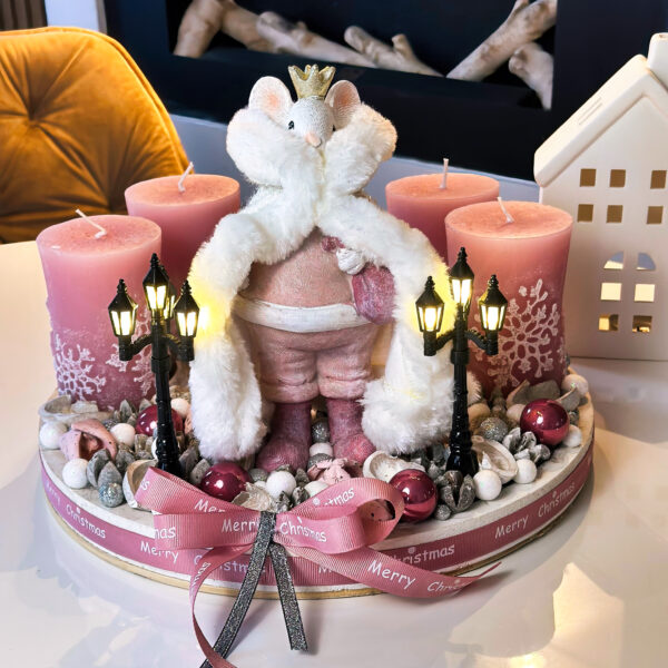 Púderrózsaszín Egérkirály Adventi Koszorú Adventi Koszorúk, Boxok Púderrózsaszín Egérkirály Adventi Koszorú