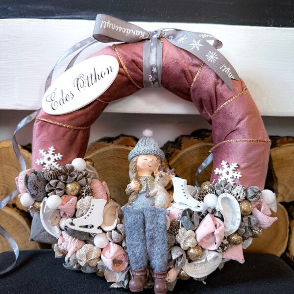 Rózsaszín Ezüst Téli Karácsonyi Kopogtató Ajtódísz Kopogtatók - Ajtódíszek Rózsaszín Ezüst Téli Karácsonyi Kopogtató Ajtódísz